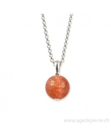 Pendentif sphère en pierre de soleil avec chaînette en argent