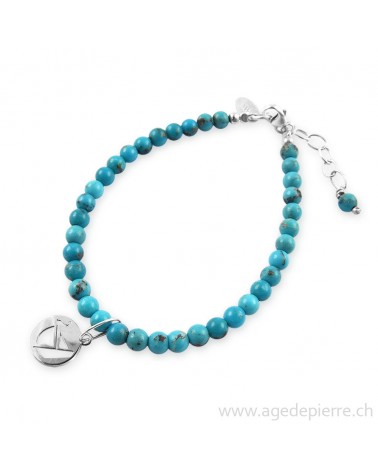 Bracelet en turquoise charms bateau et fermoir en argent 925