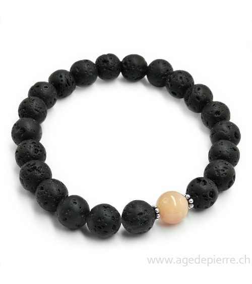 Bracelet lave, pierre de lune et argent 925