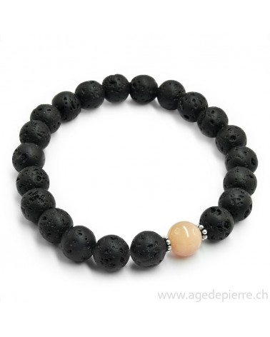 Bracelet lave, pierre de lune et argent 925