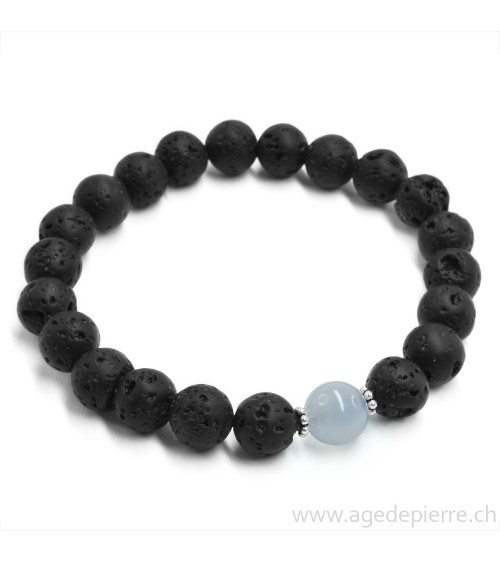 Bracelet lave, calcédoine et argent 925