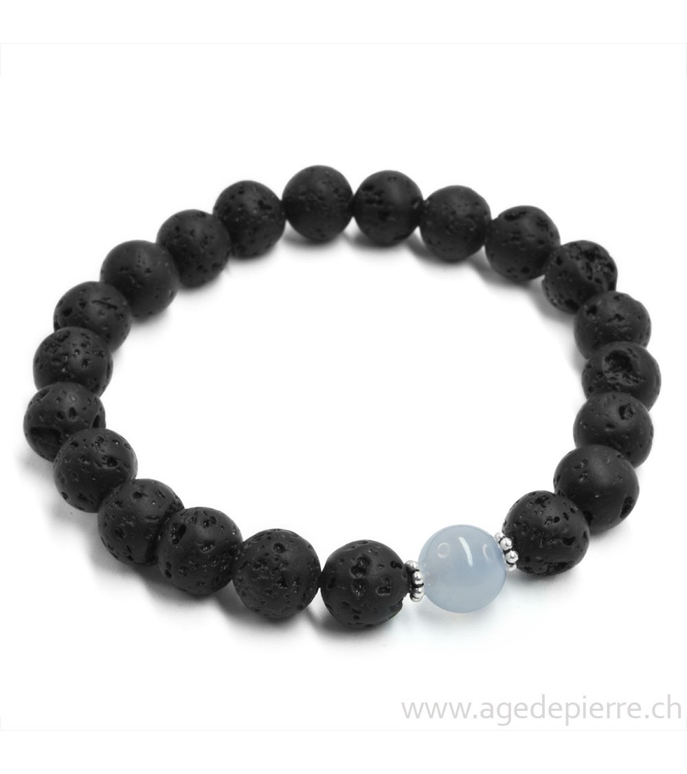 Bracelet lave, calcédoine et argent 925