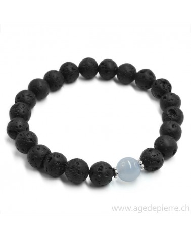 Bracelet lave, calcédoine et argent 925