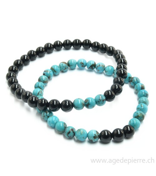 Bracelet turquoise et tourmaline noire