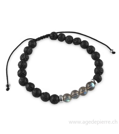 Bracelet shamballa en labradorite et lave