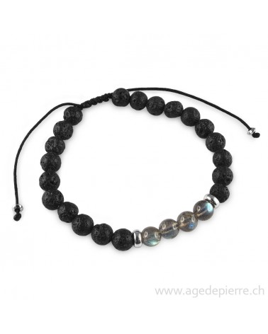 Bracelet shamballa en labradorite et lave