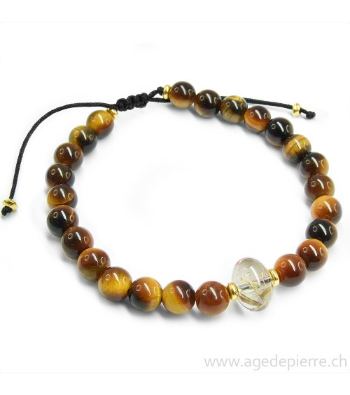 Bracelet Shamballa en oeil de tigre et quartz rutile