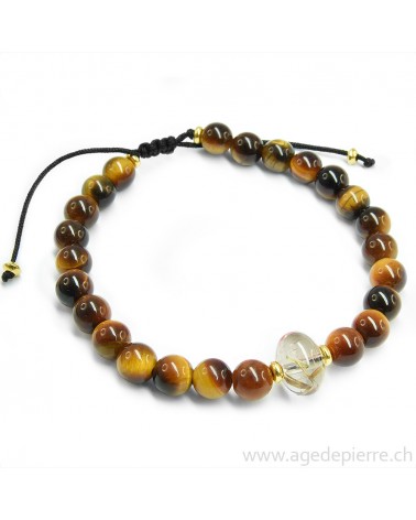 Bracelet Shamballa en oeil de tigre et quartz rutile
