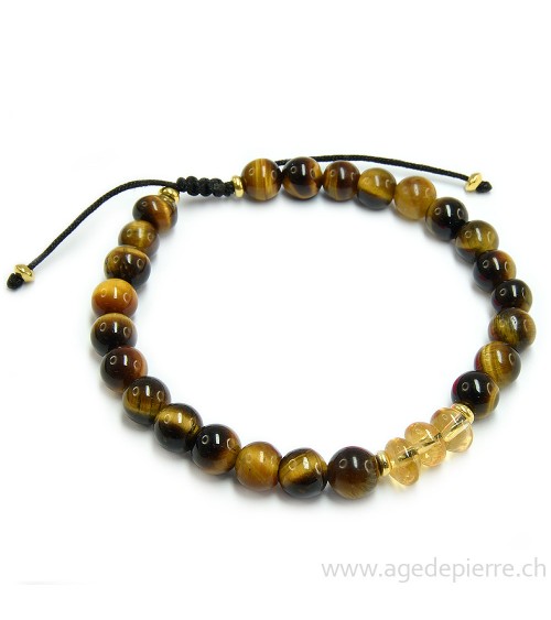 Bracelet Shamballa oeil de tigre et citrine