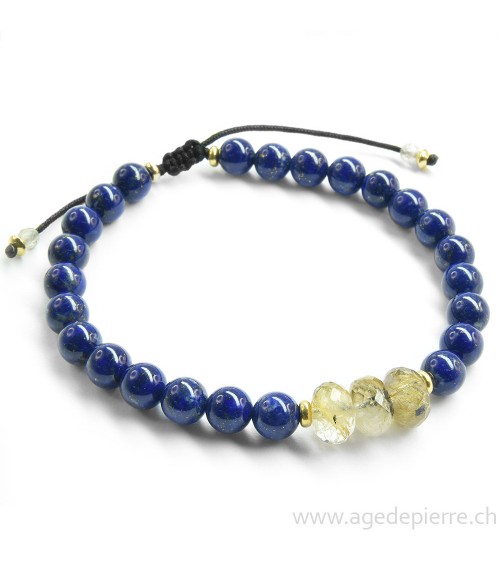 Bracelet shamballa avec lapis lazuli et quartz rutile