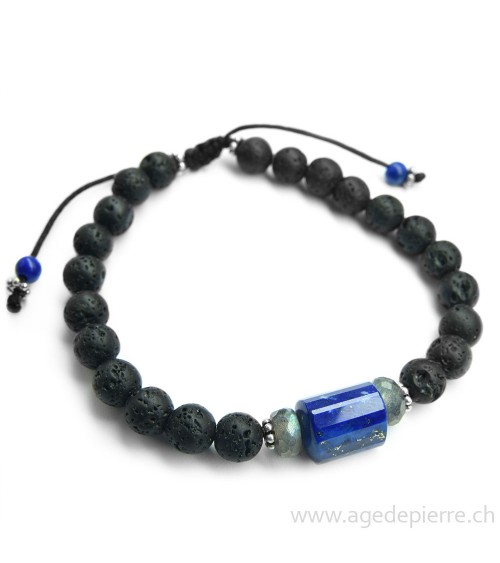 Bracelet shamballa avec perles de lave, labradorite et lapis lazuli
