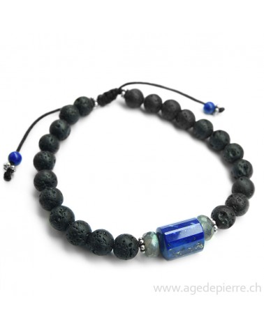 Bracelet shamballa avec perles de lave, labradorite et lapis lazuli