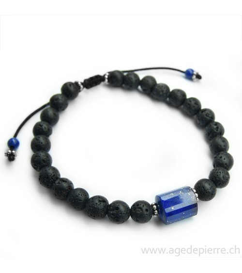 Bracelet shamballa avec perles de lave et lapis lazuli
