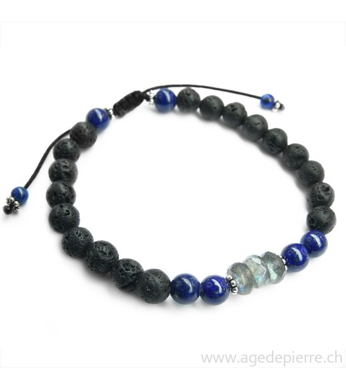 Bracelet shamballa avec perles de lave, labradorite et lapis lazuli