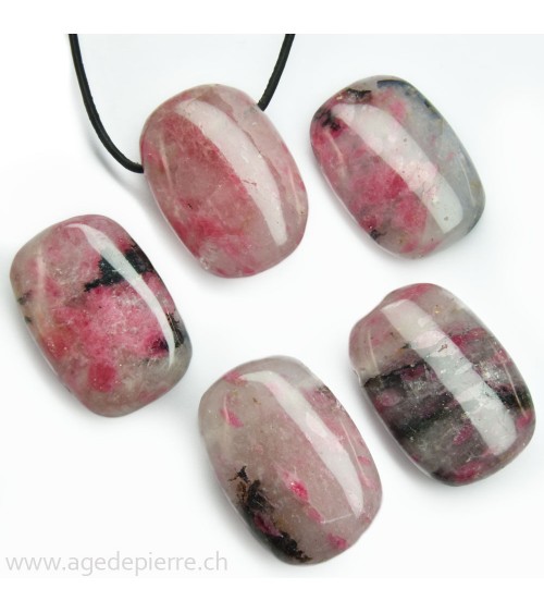 Rhodonite dans quartz pendentif pierre percée