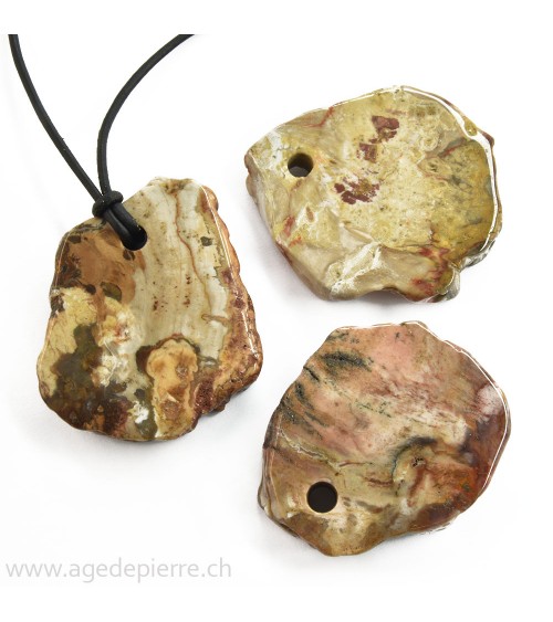 Bois fossile pendentif pierre percée
