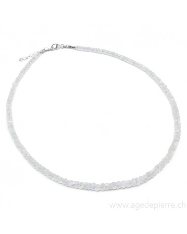 Collier en labradorite blanche avec fermoir en argent