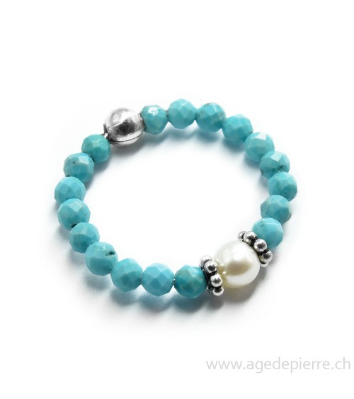 Bague bille turquoise facettée et argent 925