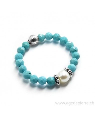 Bague bille turquoise facettée et argent 925