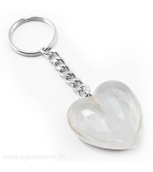 Cristal de roche porte-clé coeur