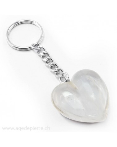Cristal de roche porte-clé coeur
