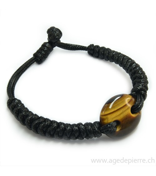 Bracelet en fil noir synthétique avec oeil de tigre