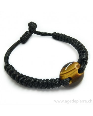 Bracelet en fil noir synthétique avec oeil de tigre