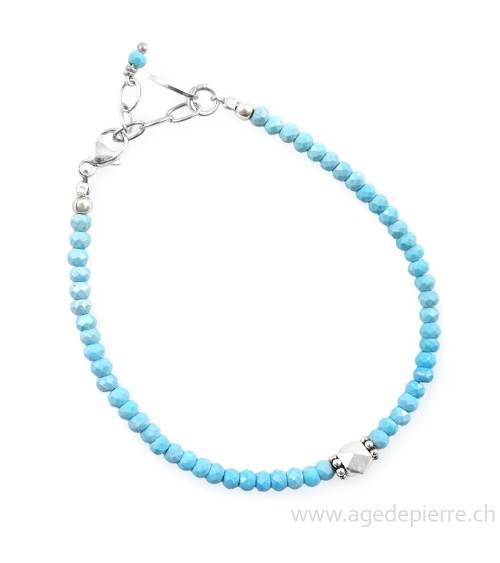 Bracelet avec turquoise facettée et argent avec perles de 3mm