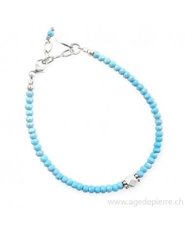 Bracelet avec turquoise facettée et argent avec perles de 3mm