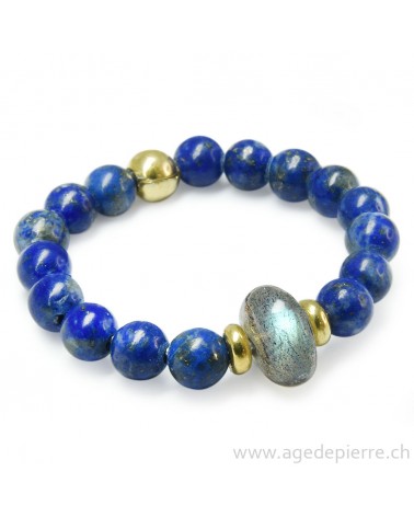 Bague bille labradorite et argent doré