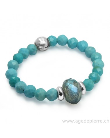 Bague bille turquoise, labradorite facettée et argent 925
