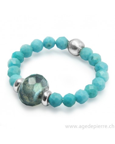 Bague bille turquoise, labradorite facettée et argent 925