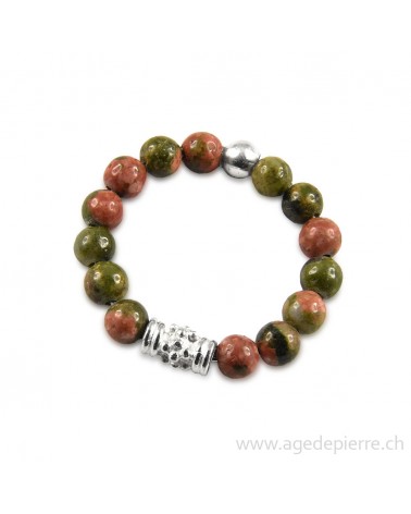 Bague bille unakite et argent