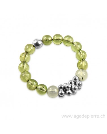 Bague Bille préhnite, péridot et argent