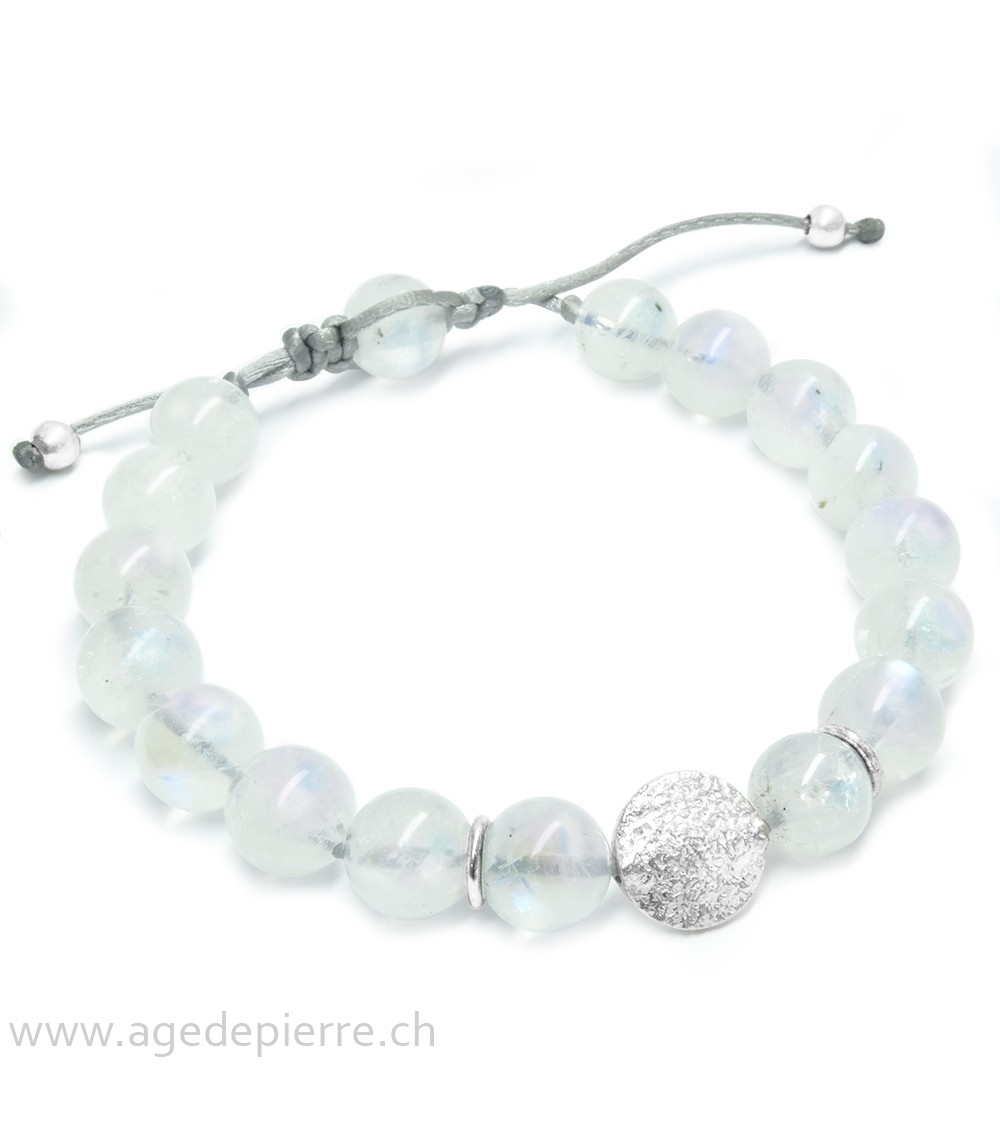Bracelet shamballa labradorite blanche et argent 925