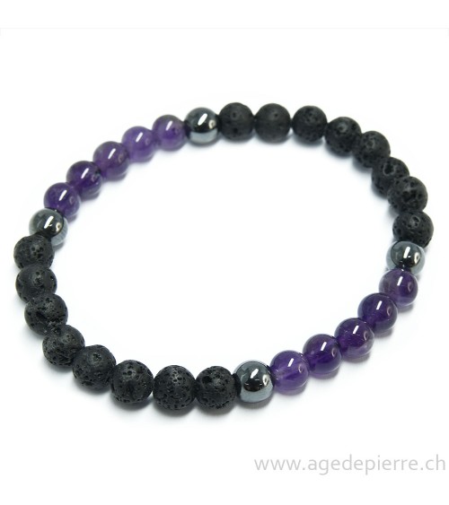 Bracelet avec lave, améthyste et hématite