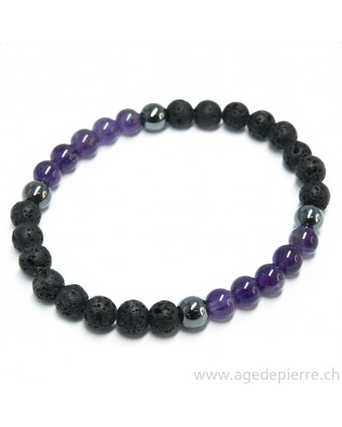 Bracelet avec lave, améthyste et hématite
