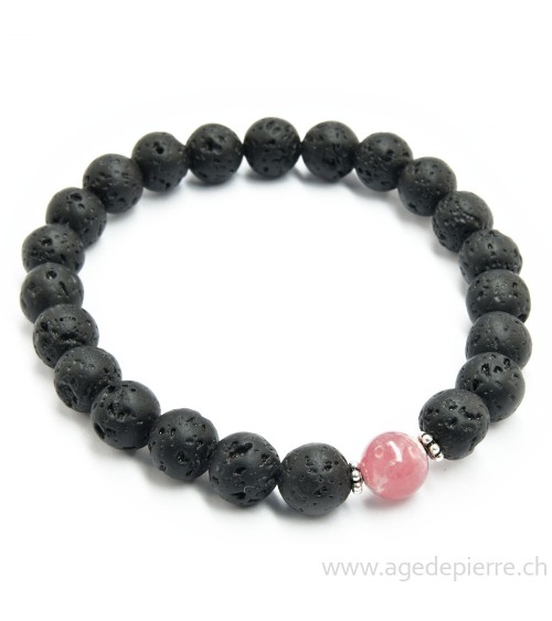 Bracelet lave, rhodocrosite et argent 925