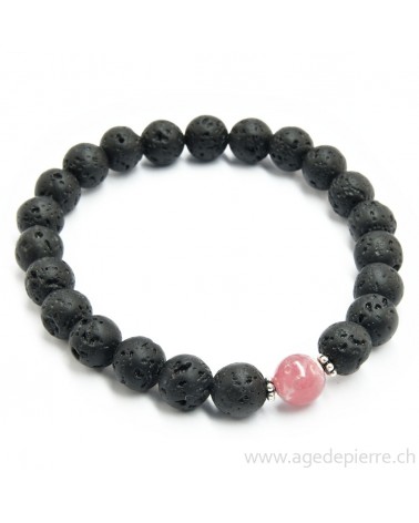 Bracelet lave, rhodocrosite et argent 925