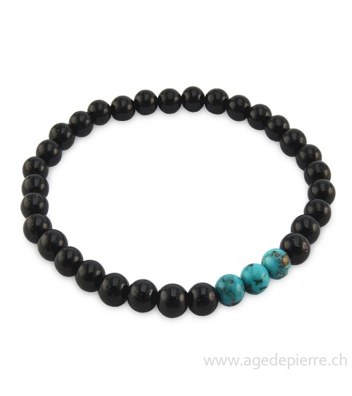 Bracelet tourmaline noire et turquoise