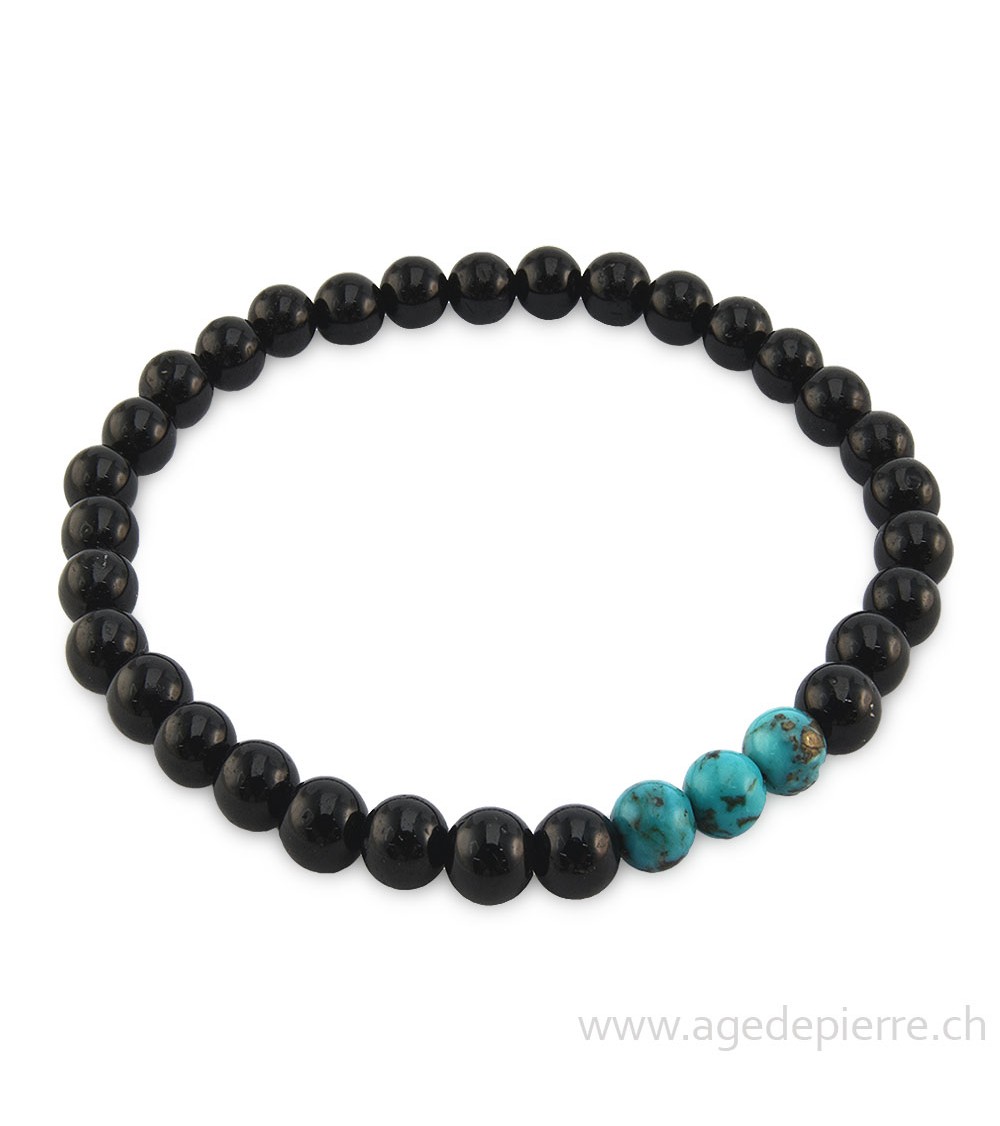 Bracelet tourmaline noire et turquoise
