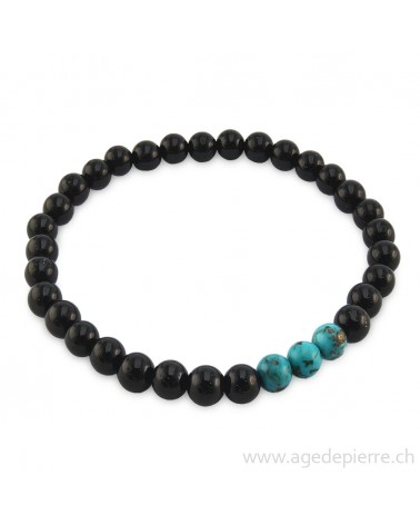 Bracelet tourmaline noire et turquoise