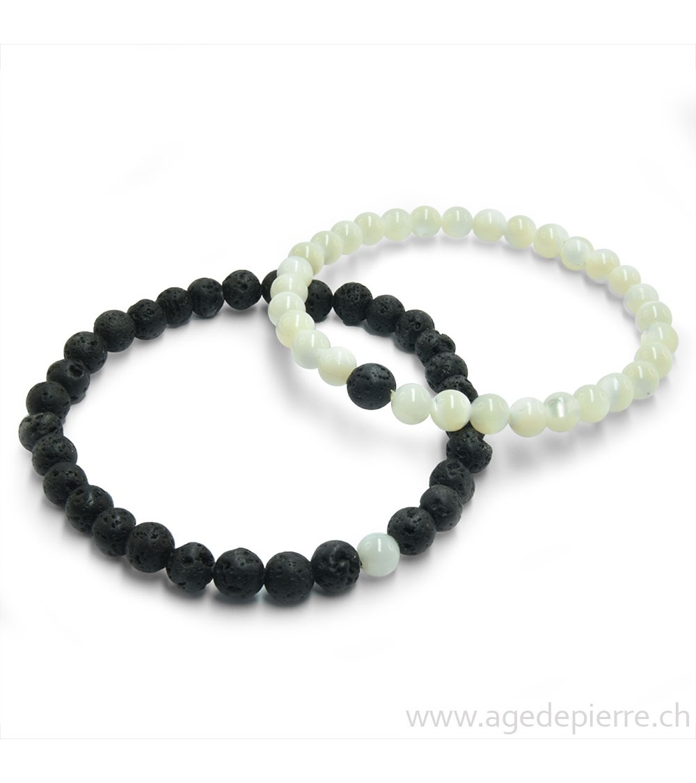 Couple de bracelets yin yang lave et nacre