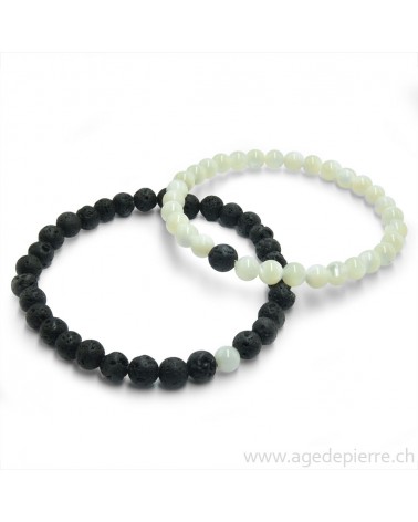 Couple de bracelets yin yang lave et nacre