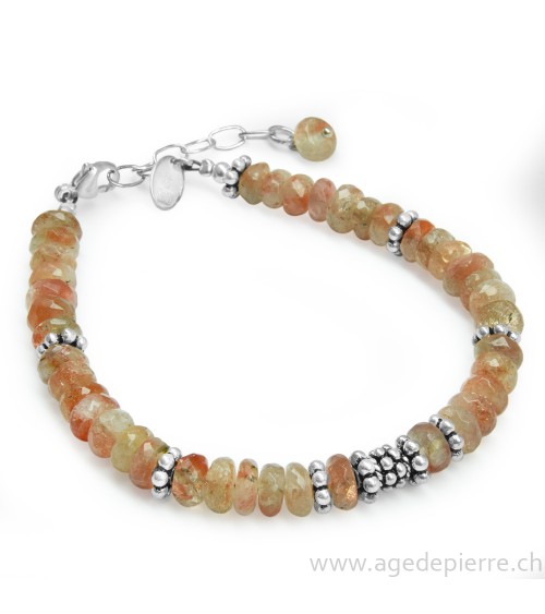 Bracelet avec pierre de soleil facettée et argent