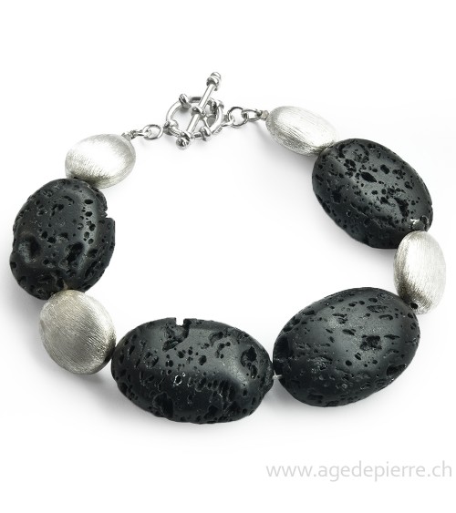 Bracelet lave et argent brossé