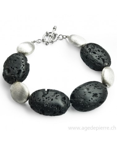 Bracelet lave et argent brossé