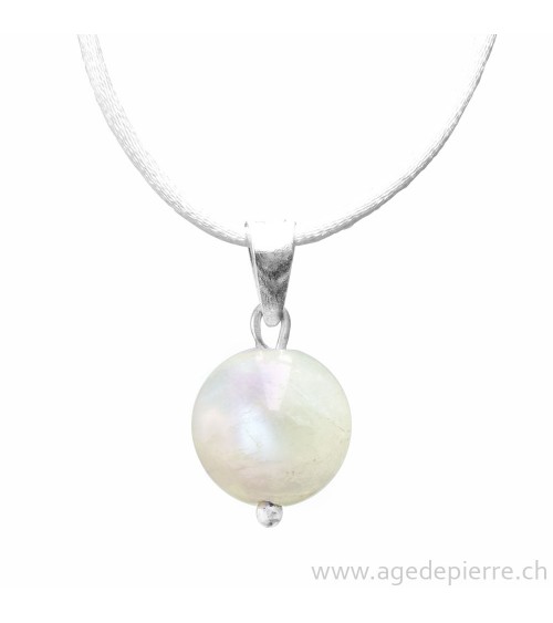 Pendentif sphère labradorite blanche et argent