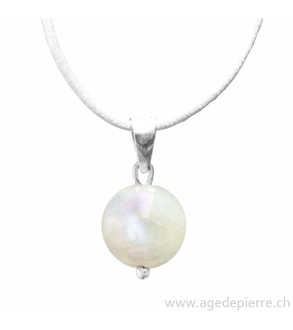 Pendentif sphère labradorite blanche et argent