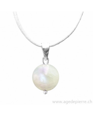 Pendentif sphère labradorite blanche et argent